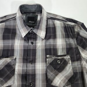 7 Diamonds Grey Cream Long Sleeve Plaid Western Button-Up Large Double Pocket‎